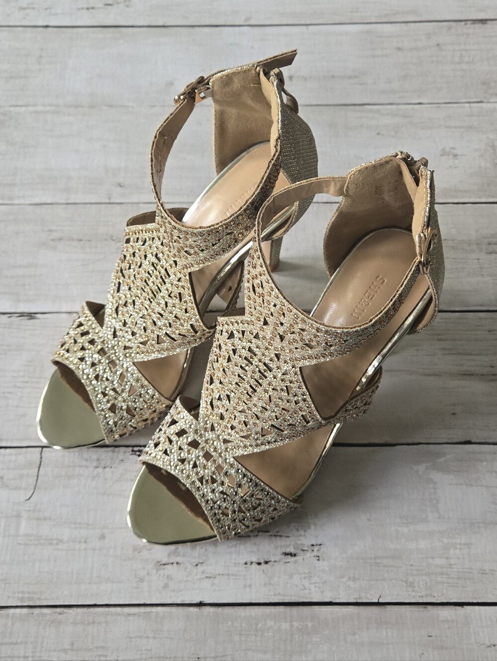 Metallic Rhinestone Stiletto Sandals - Picture 2 of 10